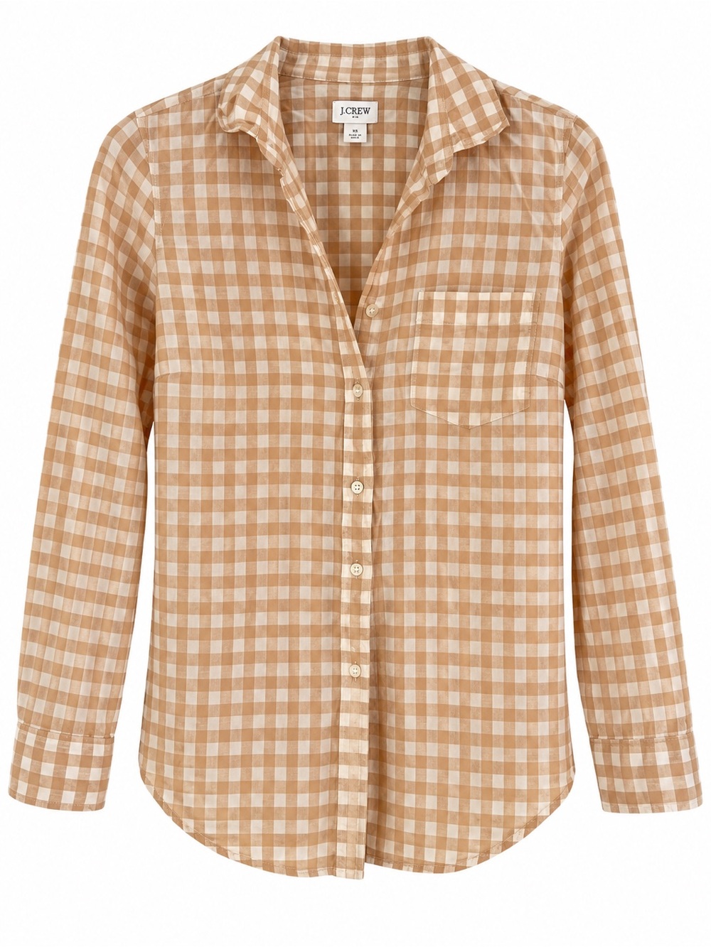 J. Crew Women’s Tan and White Gingham Button-Down Shirt